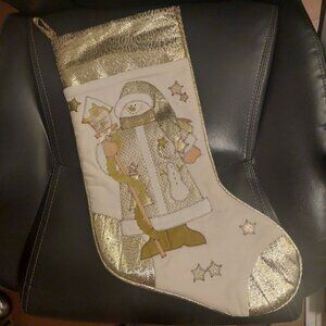 HTF Vintage Prima Creations Gold & Cream Snowman Christmas Holiday Stocking EUC